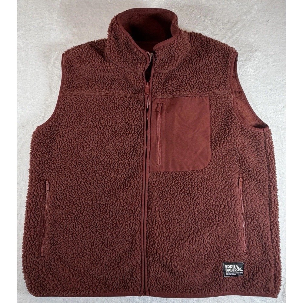 Eddie Bauer Vest Womens XL Burgundy Rangefinder Sherpa Deep Pile Fleece Full Zip